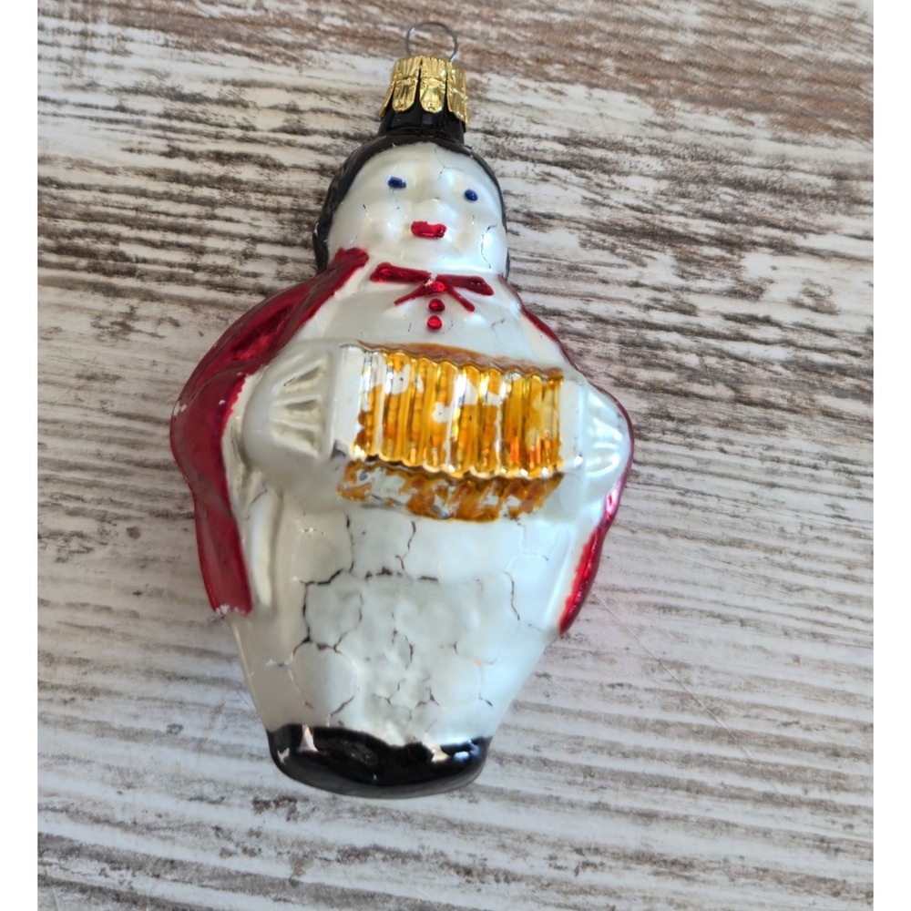 Antique German Blown Glass Christmas Ornament Snowman Playing Accordion Mercury
